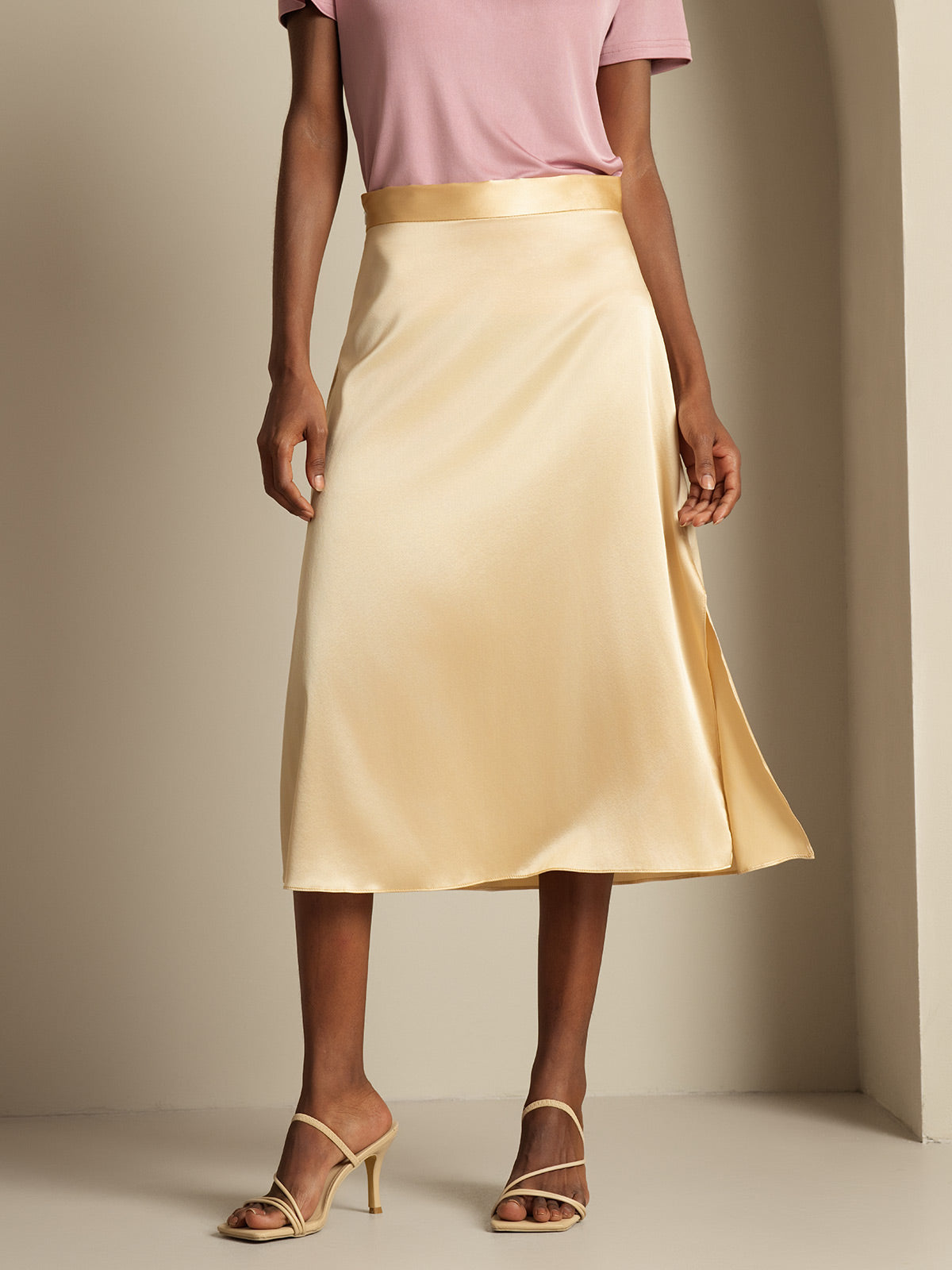 [Champagne] SilkSilky-AU 19Momme Silk Skirt 003