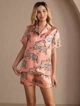 [Pink Cat] SilkSilky-AU Short Sleeve Lapel Collar Women's Pyjamas 003