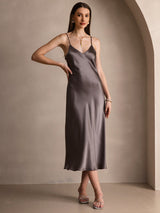 [Dark Khaki] SilkSilky-AU Sleeveless V Neck Dress 005