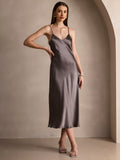 SilkSilky-AU Pure Silk Sleeveless Round Neck Dress DarkKhaki 005