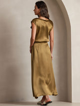 [Brown] SilkSilky-AU 19Momme Stretch Silk Charmeuse Skirt 004