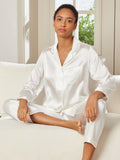 SilkSilky-AU Pure Silk Long Sleeve Lapel Women's Pyjamas White 001