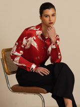 [Wine] SilkSilky-AU 19Momme Long Sleeve Lapel Collar Women's Shirt 008