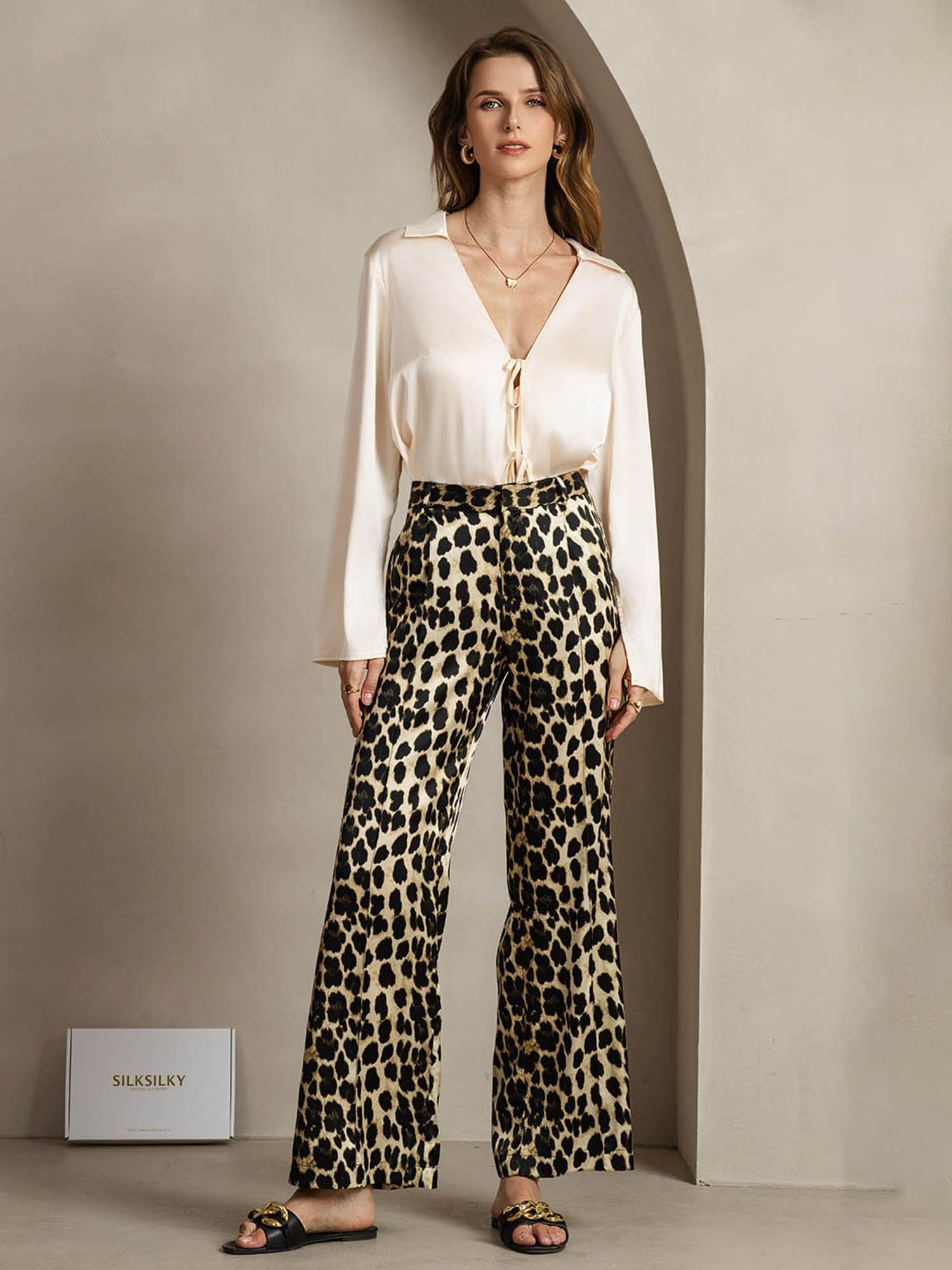 [Leopard] SilkSilky-AU 19Momme Silk Womens Pants 006