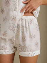 [Cream Floral] SilkSilky-AU Short Sleeve Notch Collar Women's Pyjamas 005