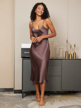 [Coffee] SilkSilky-AU Sleeveless V Neck Nightgown 004