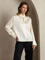 [Ivory] SilkSilky-AU 19Momme Silk Keyhole Neck Women's Shirt 008