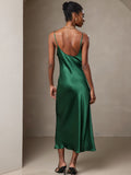 SilkSilky-AU Pure Silk Sleeveless Round Neck Dress Green 002