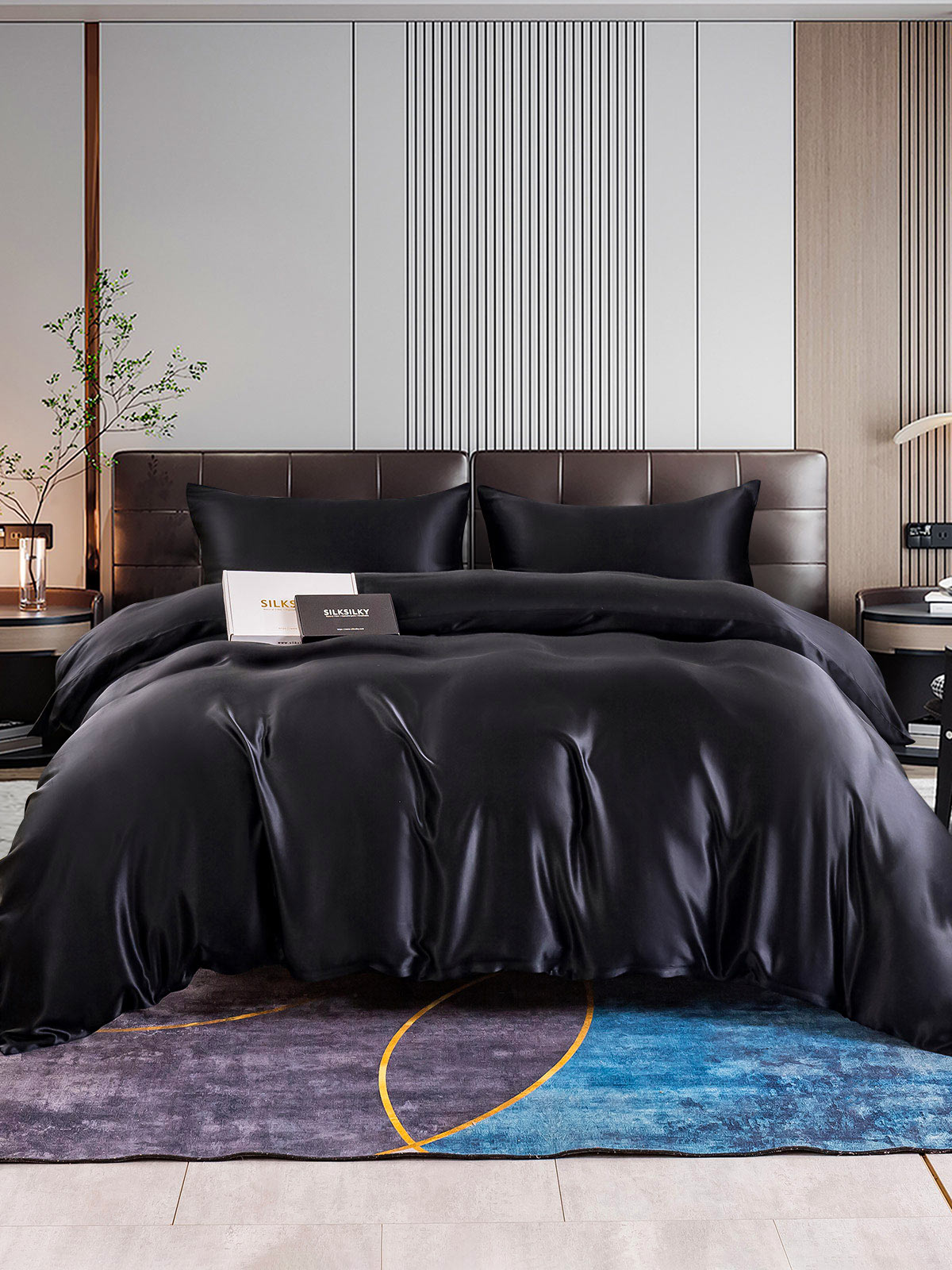 SilkSilky AU 22Momme Pure Silk Bedding Set Black 001