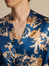 [Navy Dragon] SilkSilky-AU Long Sleeve Men's Dressing Gown 003