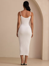 [White] SilkSilky-AU Spaghetti Strap Square Neck Dress 002