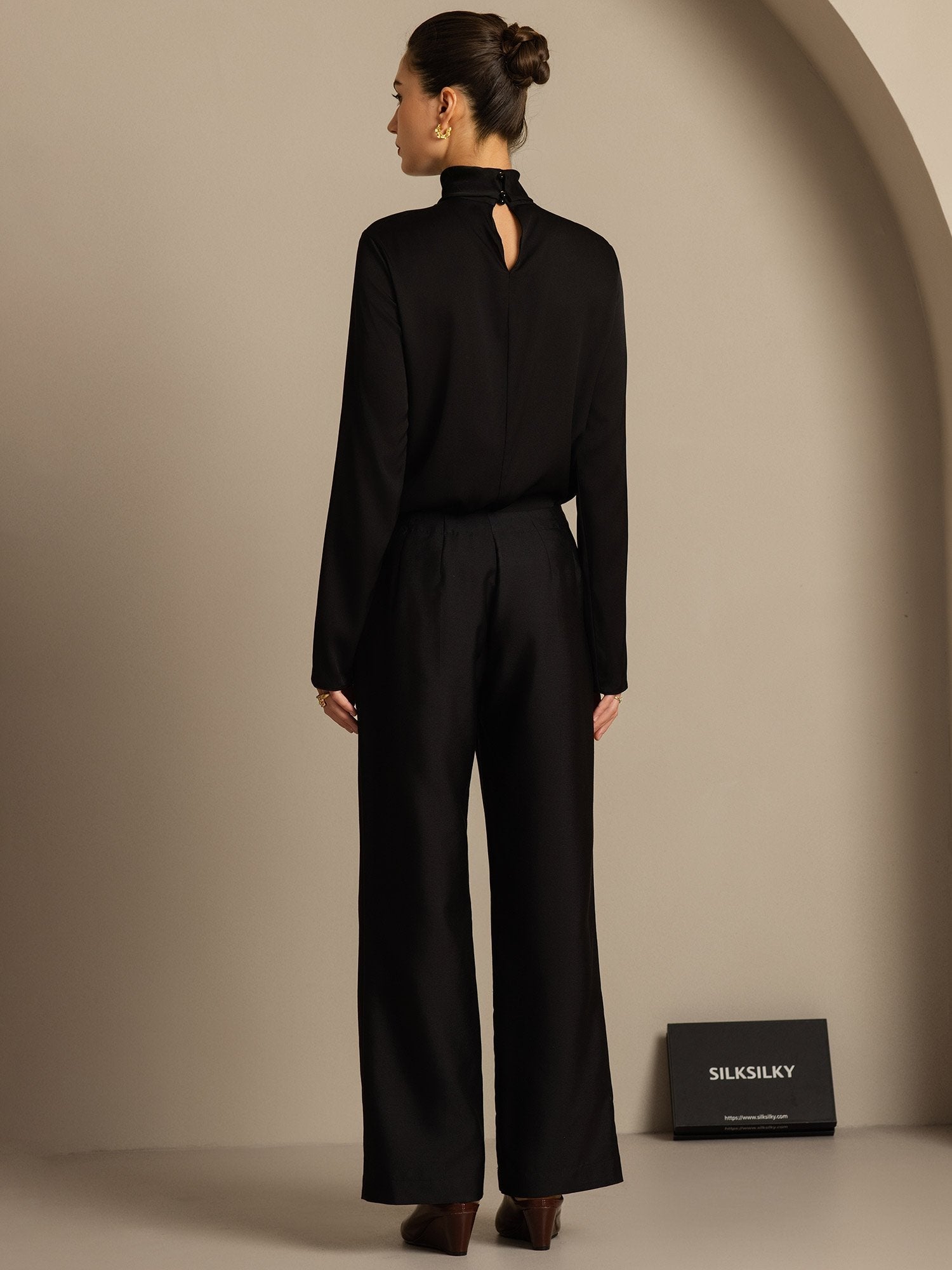 [Black] SilkSilky-AU 32Momme Wool Womens Pants 002,