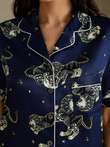 [Navy Lion] SilkSilky-AU Short Sleeve Notch Collar Women's Pyjamas 005