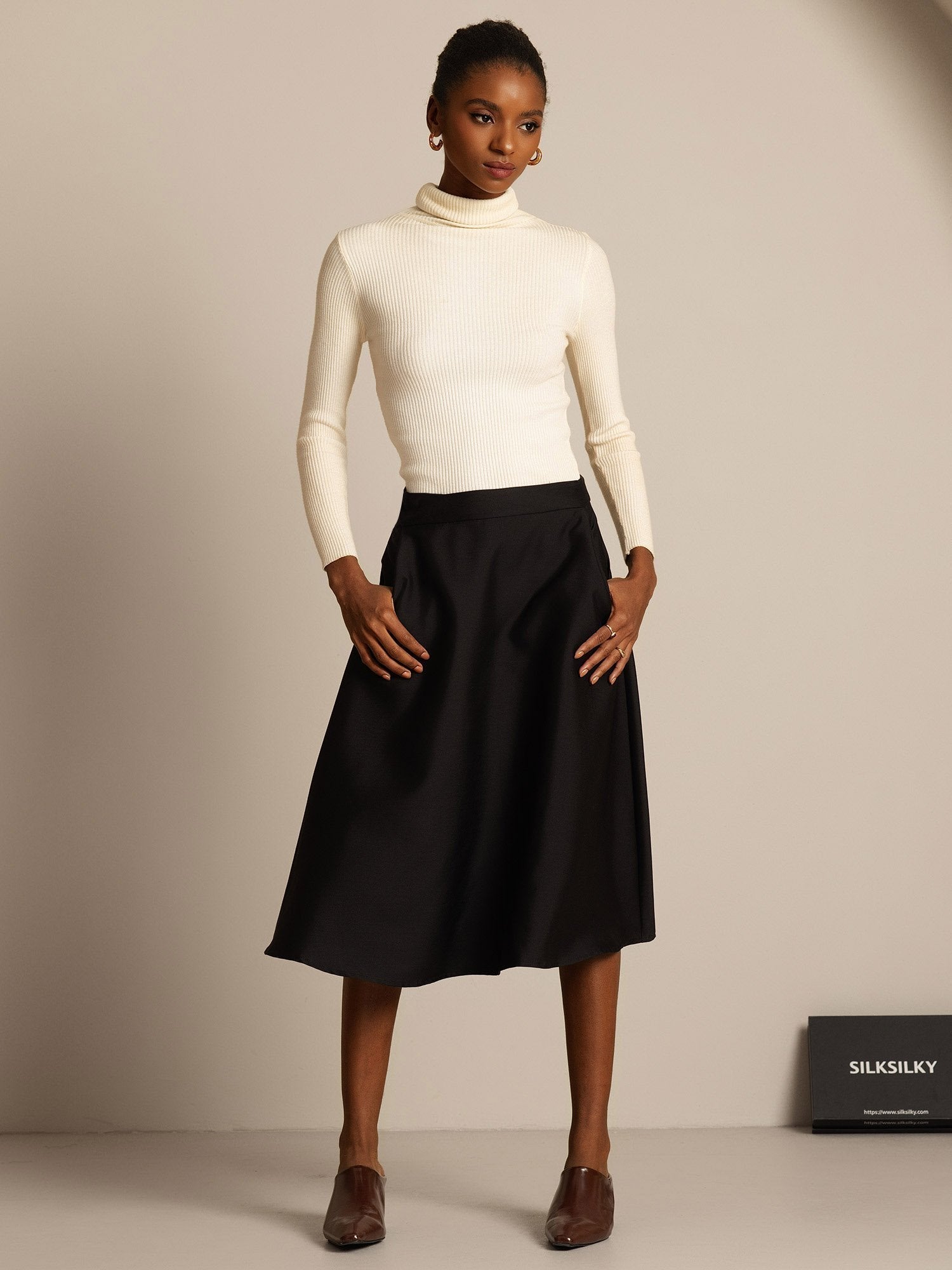 [Black] SilkSilky-AU 32Momme Wool Skirt 007