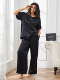 SilkSilky AU Pure Silk Short Sleeve V Neck Women's Pyjamas Black 003