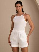 [White] SilkSilky-AU Sleeveless Crew Neck Camisole 003