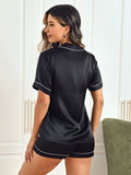 SilkSilky AU Pure Silk Short Sleeve Lapel Women's Pyjamas Black 002