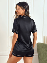 [Black] SilkSilky-AU Short Sleeve Lapel Collar Women's Pyjamas 002