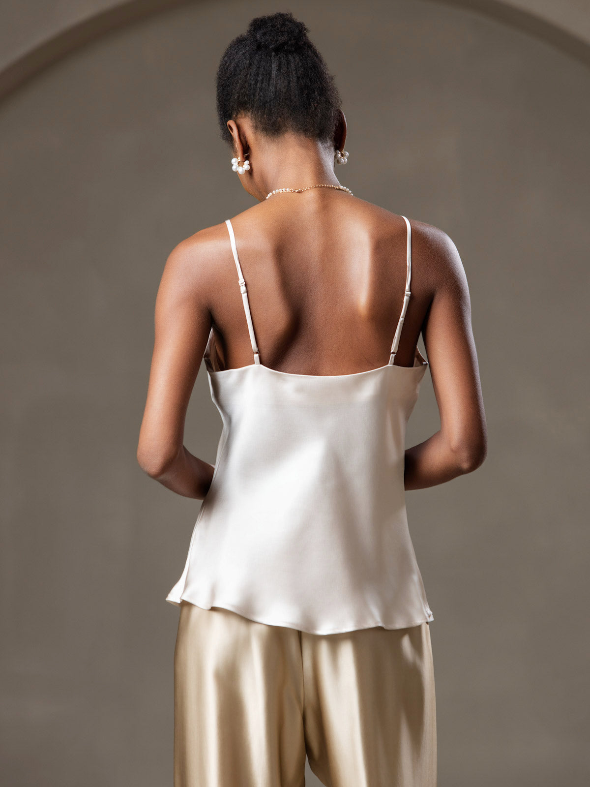 [Beige] SilkSilky-AU Pure Silk V Neck Camisole 002