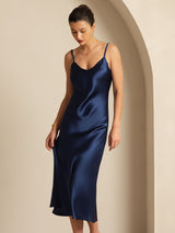 [Dark Blue] SilkSilky-AU Sleeveless V Neck Dress 007