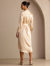 [Champagne] SilkSilky-AU Long Sleeve Lapel Collar Dress 002