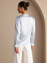 [Sky Blue] SilkSilky-AU Long Sleeve Split Women's Blouse 002