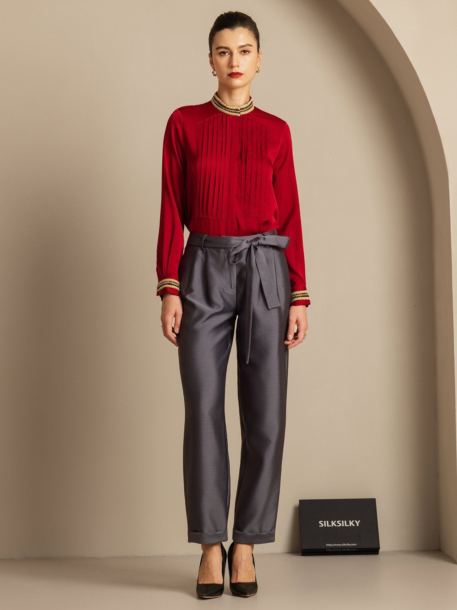 [Gray] SilkSilky-AU 32Momme Wool Womens Pants 006,