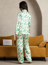 [Green Floral] SilkSilky-AU Pure Silk Notch Collar Women's Pyjamas 003,