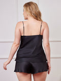 SilkSilky AU Pure Silk Deep V Neck Plus Size Camisole Set Black 002