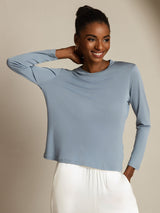 [GrayishBlue] SilkSilky-AU Pure Silk Round Neck Women's T-Shirt 001