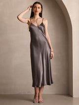 [Dark Khaki] SilkSilky-AU Sleeveless V Neck Dress 004