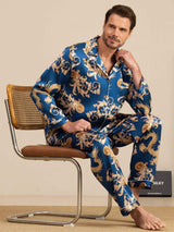 [Navy Dragon] SilkSilky-AU Long Sleeve Lapel Collar Men's Pyjamas 001