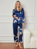 SilkSilky AU 19Momme Pure Silk Long Sleeve Lapel Women's Pyjamas DarkBlue 004