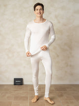 [White] SilkSilky-AU Silk Jersey Long Sleeve Round Neck Men's Long Johns 001