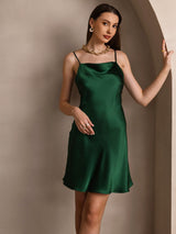 [Green] SilkSilky-AU Spaghetti Strap Cowl Neck Dress 005
