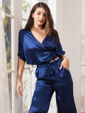 SilkSilky AU Pure Silk Half Sleeve Womens Pajamas DarkBlue 005