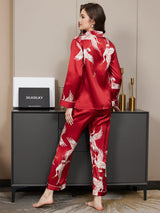 [Dark Red] SilkSilky-AU Long Sleeve Lapel Collar Women's Pyjamas 006
