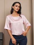 SilkSilky AU Pure Silk Half Sleeve Boat Neck Women's T Shirt Pink 001