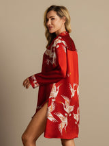[Dark Red] SilkSilky-AU 19Momme Long Sleeve Notch Collar Nightshirt 002