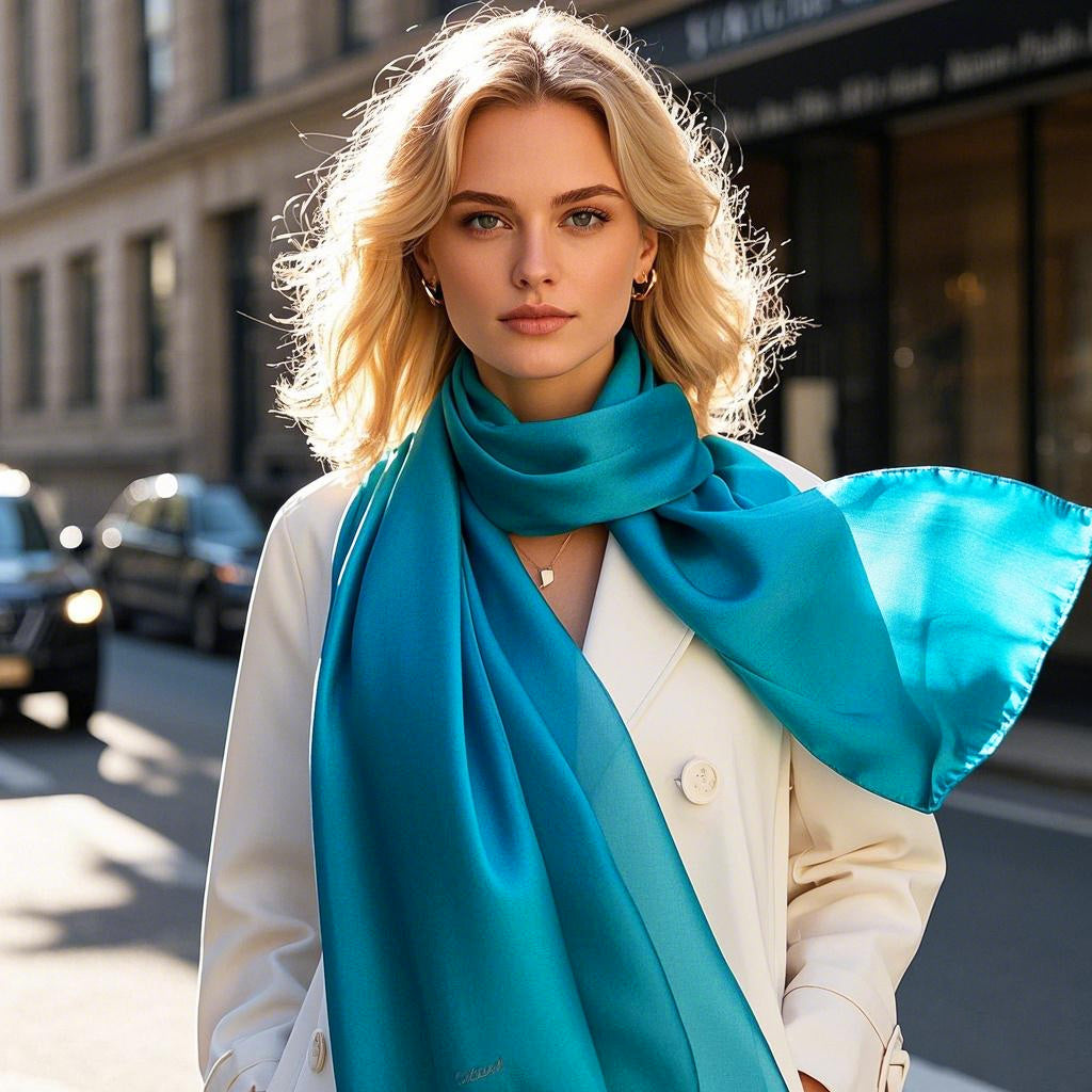 SilkSilky-AU Pure Silk Scarf Teal 004