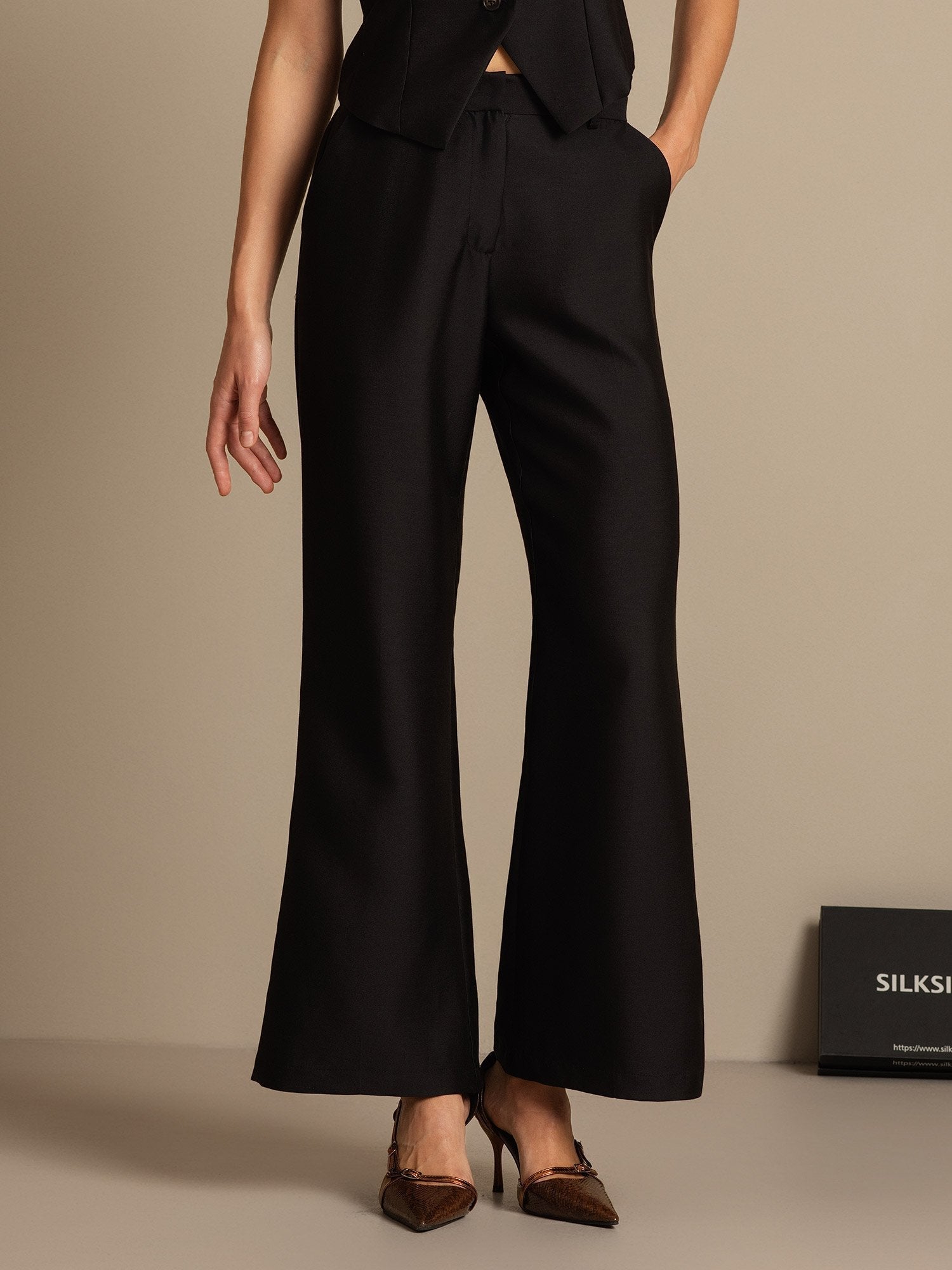 [Black] SilkSilky-AU 32Momme Wool Womens Pants 001,