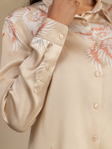 [Champagne] SilkSilky-AU 19Momme Long Sleeve Lapel Collar Women's Shirt 005