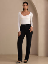 [White] SilkSilky-AU Long Sleeve U Neck Women's T-Shirt 005