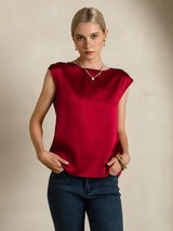 [Wine] SilkSilky-AU Cap Sleeve Round Neck Women's T-Shirt 006