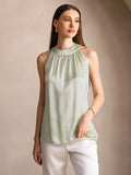 SilkSilky AU 19Momme Silk Sleeveless Womens T Shirt LightGreen 001