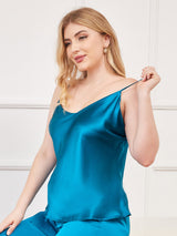 [Teal] SilkSilky-AU Spaghetti Strap V Neck Plus Size Camisole Top 005