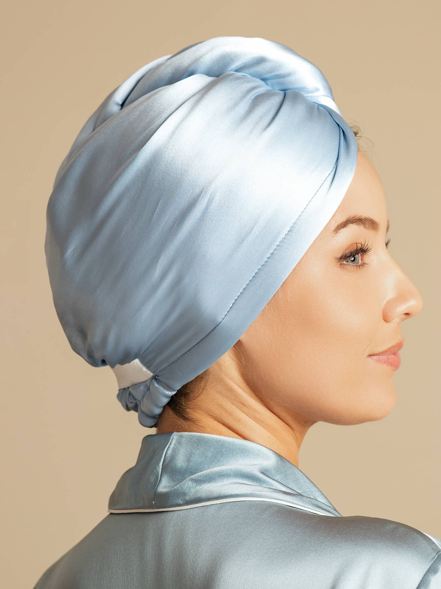 [Sky Blue] SilkSilky-AU Pure Silk Wrap Hair Towel Wrap 002,