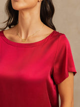 [Wine] SilkSilky-AU 19Momme Machine-Washable Silk Short Sleeve Round Neck Women's Pyjamas 004