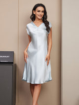 [Light Blue] SilkSilky-AU Cap Sleeve V Neck Nightgown 003