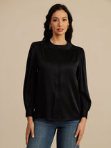 [Black] SilkSilky-AU 19Momme Long Sleeve Round Neck Blouse 003
